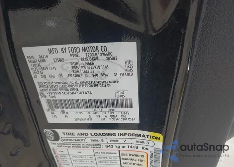 2010 Ford F-150 Fx4/Harley-Davidson/King Ranch/Lariat/Platinum/Xl/Xlt z USA, uszkodzony, nr VIN 1FTFW1EV5AFC67474